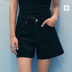 Mango - High Waist Denim Shorts (Black & Blue denim)